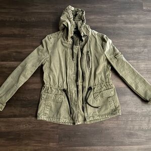 Forever 21 Olive Green Utility Jacket Hooded Anorak Small